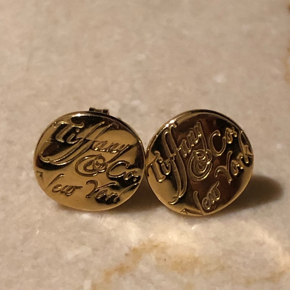 Tiffany & Co. Gold Script Round Logo Cufflinks
